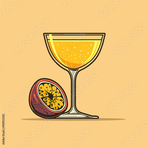 Bright vector of pornstar martini with passion fruit