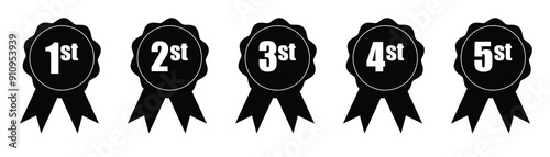1st 2nd 3rd 4th 5th medal first place second third fourth and fifth award winner badge guarantee winning prize ribbon symbol sign icon logo template Vector clip art illustration isolated o white bg