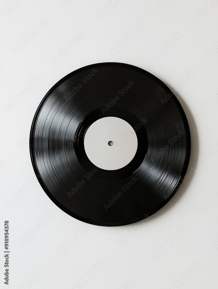 Black Vinyl Record on White Wall Black Vinyl Record on White Wall