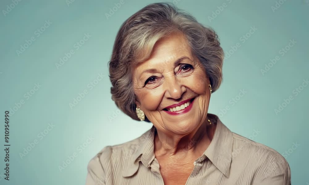 Portrait of a happy senior woman smiling at the camera over blue background Portrait of a happy senior woman smiling at the camera over blue background