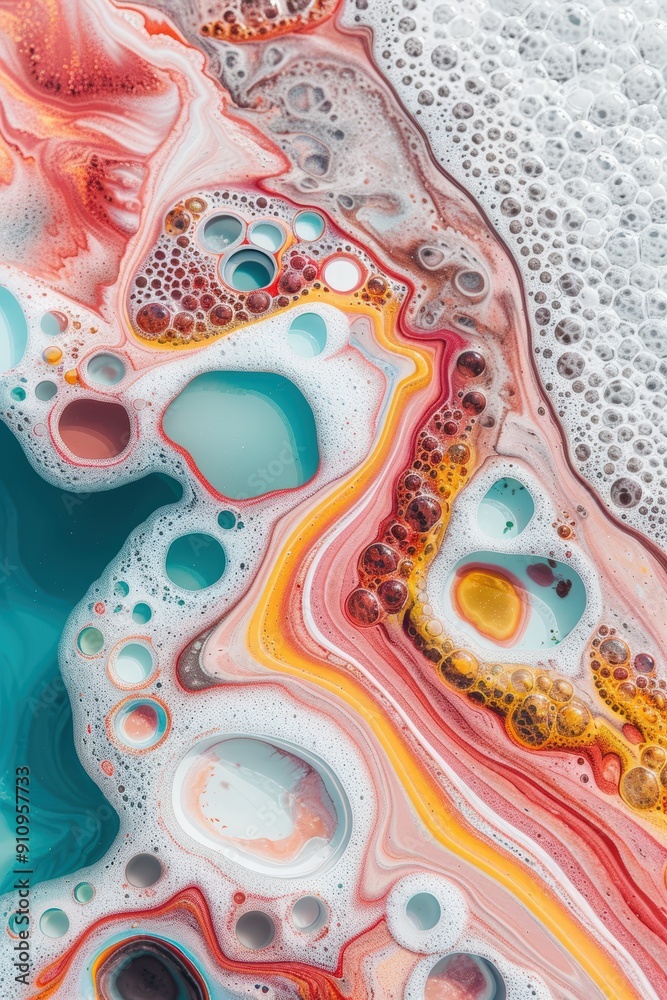 Abstract acrylic pour painting with swirling bubbles Abstract acrylic pour painting with swirling bubbles