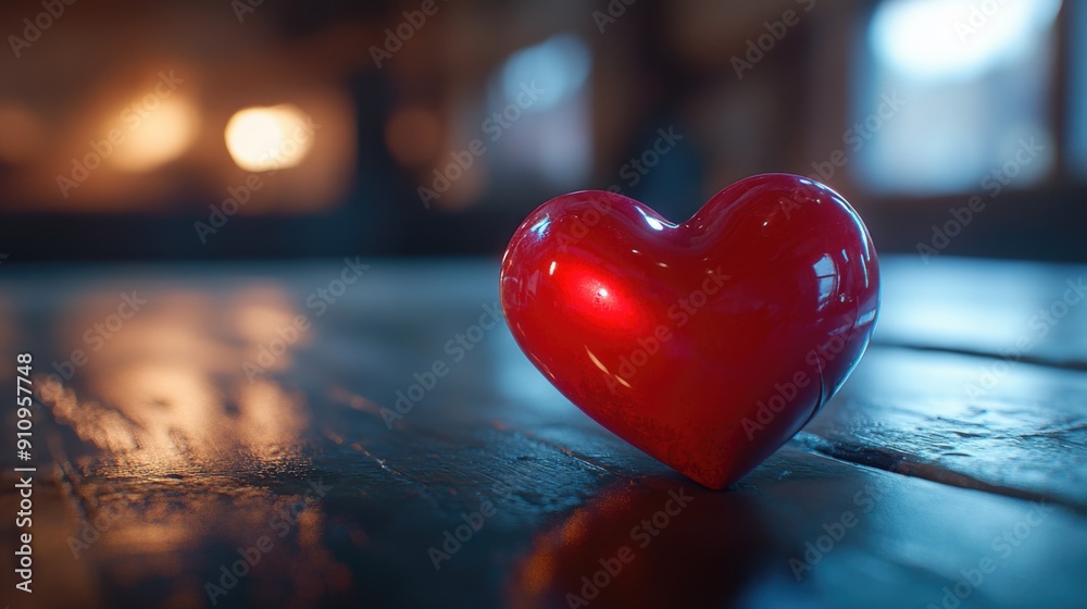 Fototapeta premium Red heart on wooden table