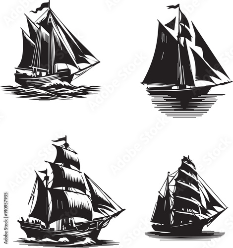 sailboat silhouette isolated on white background 