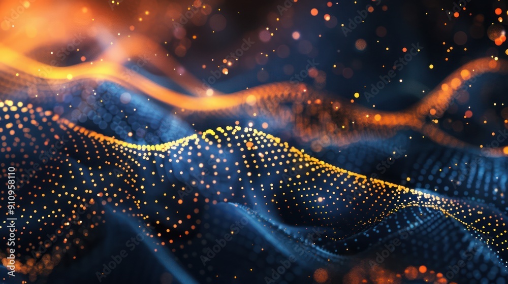 Abstract Wavy Background with Glowing Particles Abstract Wavy Background with Glowing Particles