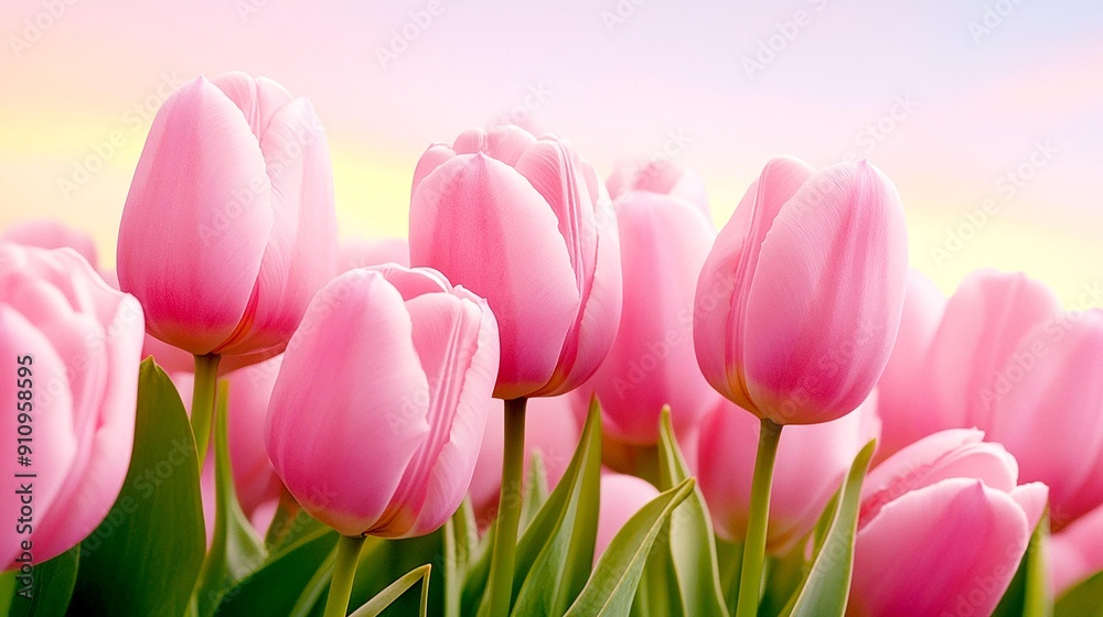Beautiful pink tulips bloom in a vibrant garden under a pastel sky, symbolizing joy and renewal during springtime. Beautiful pink tulips bloom in a vibrant garden under a pastel sky, symbolizing joy and renewal during springtime.