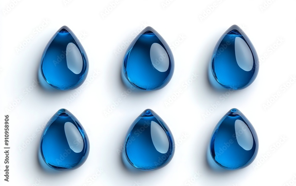 Set of different blue ice rocks isolated on white background