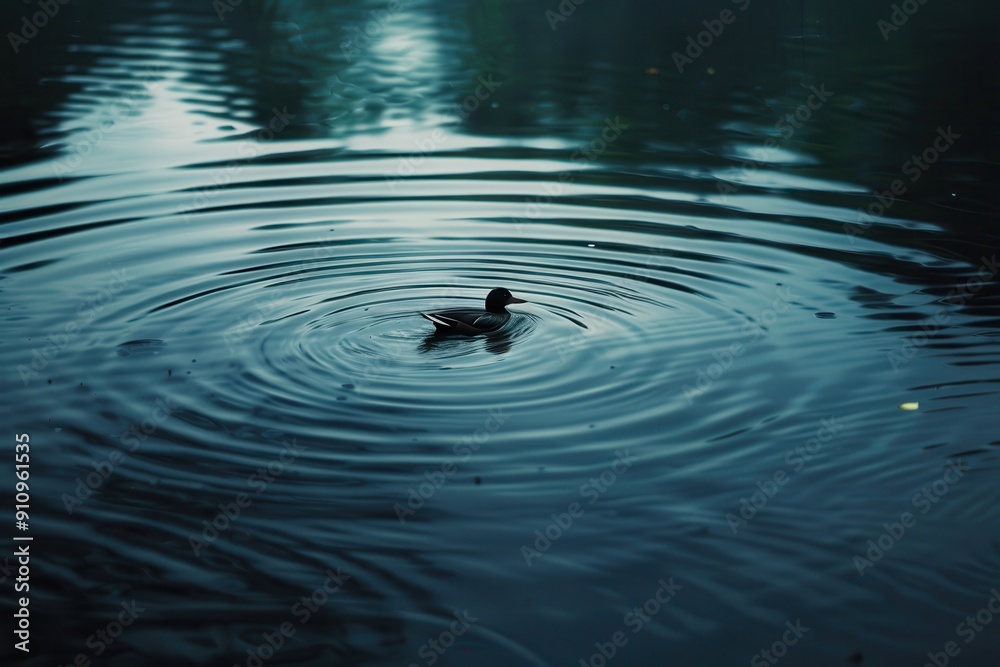 A serene image of a Eurasian coot gliding across a pond, creating ripples in the water. A serene image of a Eurasian coot gliding across a pond, creating ripples in the water.