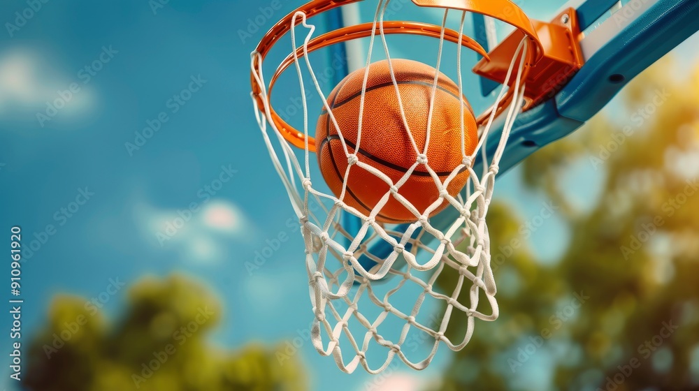 A Basketball In A Net Against A Blue Sky Background, Capturing The Triumphant Moment, Wallpaper Pictures, Background Hd A Basketball In A Net Against A Blue Sky Background, Capturing The Triumphant Moment, Wallpaper Pictures, Background Hd