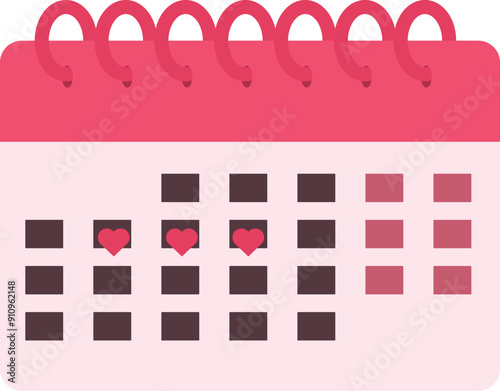 Calendar is showing menstrual cycle with red hearts marking period days