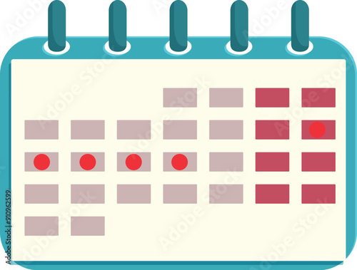 Blue calendar is open, showing important dates and appointments marked with red circles