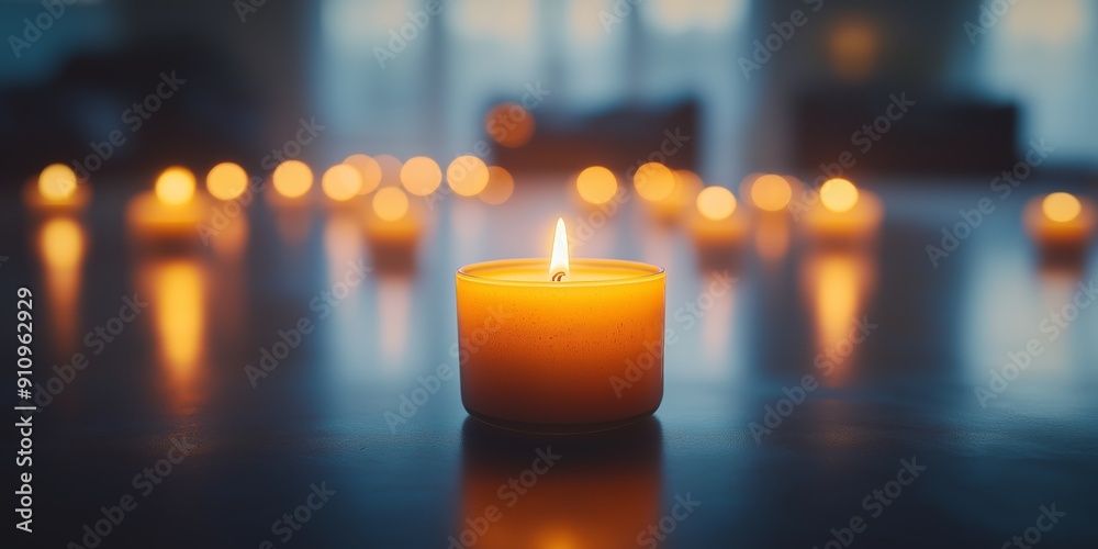 Warm Candlelight Scene with Multiple Candles and Soft Focus Background Warm Candlelight Scene with Multiple Candles and Soft Focus Background