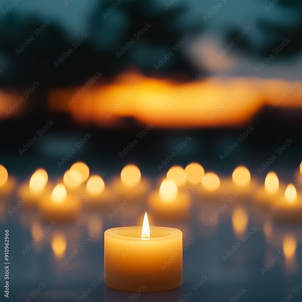 Warm Candlelight Scene with Multiple Candles and Soft Focus Background Warm Candlelight Scene with Multiple Candles and Soft Focus Background