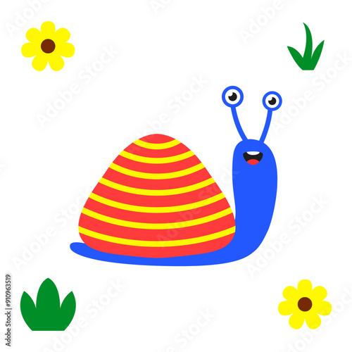 Snail cartoon, digital art illustration.