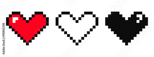 Pixel heart 8 bit y2k retro game illustration. Heart gamer health sign. Pixel graphic. Mood of 90 s aesthetics.