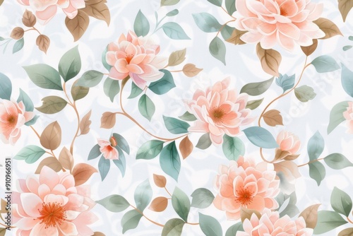 Vintage floral motifs featuring pastel blooms and elegant vines, forming a seamless watercolor pattern ideal for textiles and decor.