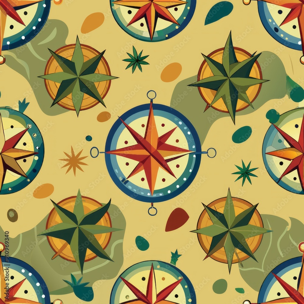 Seamless pattern of compasses and adventure maps Seamless pattern of compasses and adventure maps