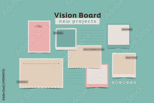 Vector photo collage template moodboard pictures grids vector illustration, vision board	