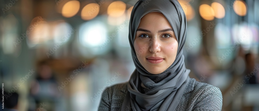 Portrait of hijab businesswoman leading his team at office Portrait of hijab businesswoman leading his team at office