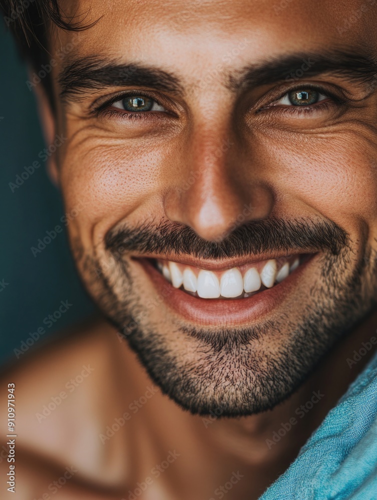 Close-up portrait of a person wearing a towel as a makeshift hat, possibly in a humorous or ironic situation Close-up portrait of a person wearing a towel as a makeshift hat, possibly in a humorous or ironic situation