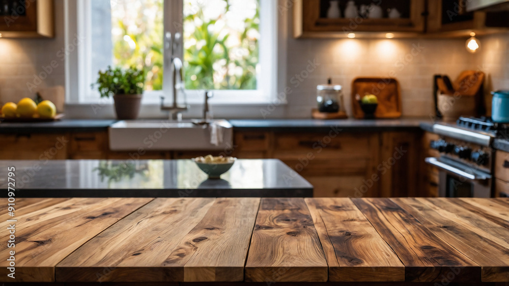 Wooden dining table in a cozy kitchen with utensils, plants, and stove, perfect for homely gatherings. Wooden dining table in a cozy kitchen with utensils, plants, and stove, perfect for homely gatherings.