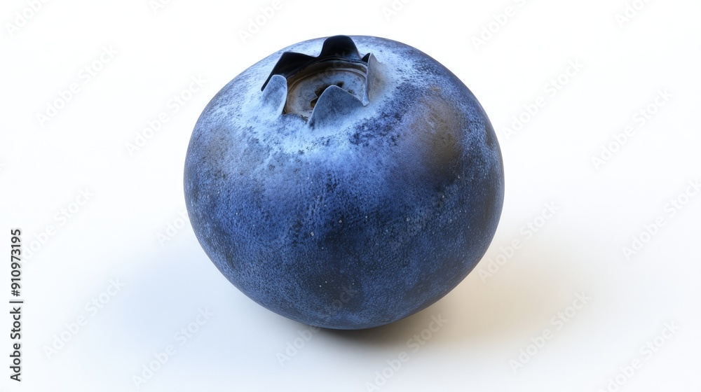 Close-up of a single blueberry with visible pulp on a pristine white background, emphasizing its natural texture and freshness. Close-up of a single blueberry with visible pulp on a pristine white background, emphasizing its natural texture and freshness.