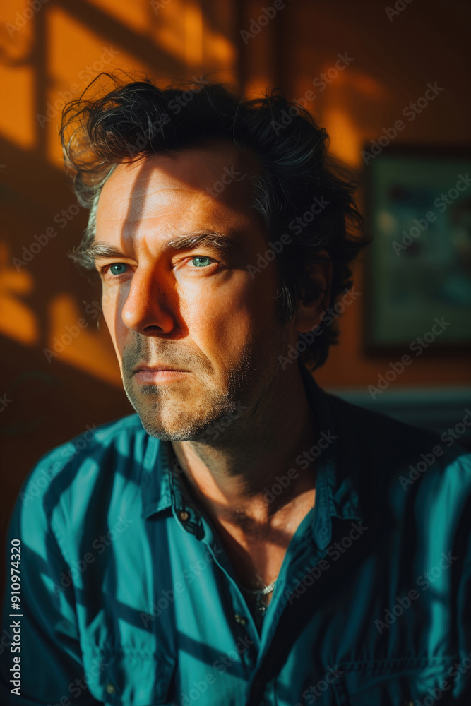 Bright vivid close up photo of a man with a dreamy gaze Bright vivid close up photo of a man with a dreamy gaze