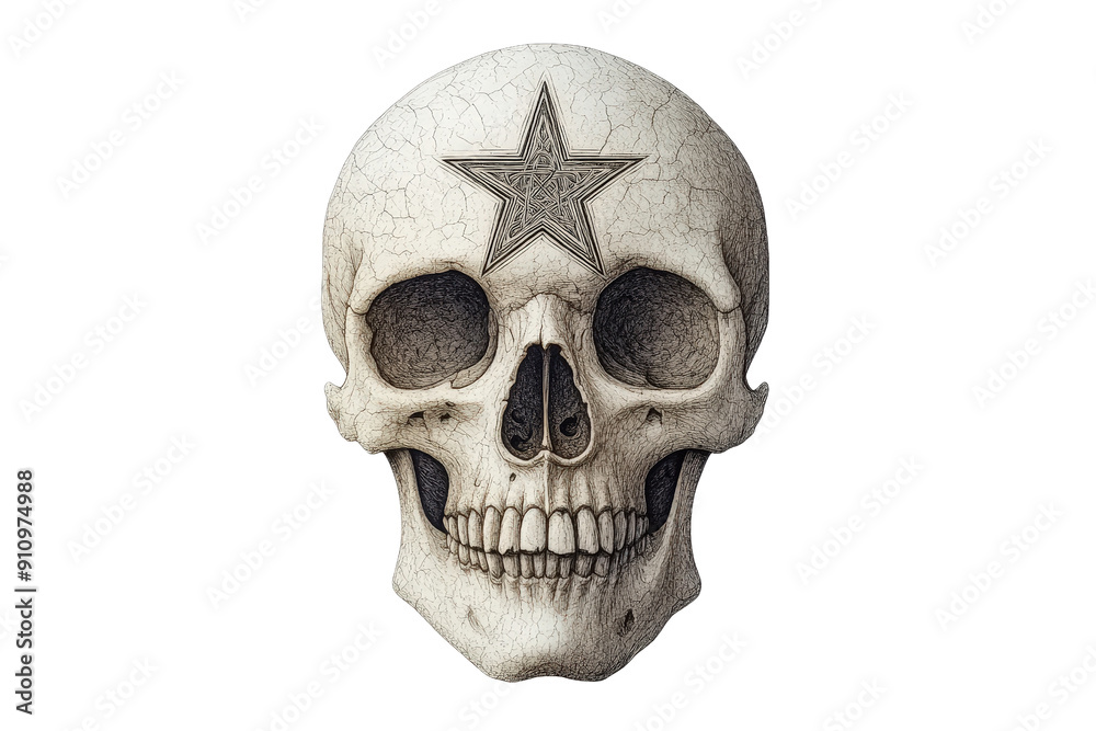 A detailed illustration of a skull adorned with a star, perfect for conveying themes of mortality and artistry. A detailed illustration of a skull adorned with a star, perfect for conveying themes of mortality and artistry.