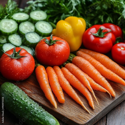 Close-Up of Fresh Vegetables on Wooden Surface