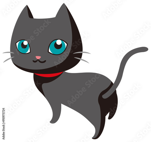 後ろを振り向く可愛くてシンプルな黒猫のベクターイラスト