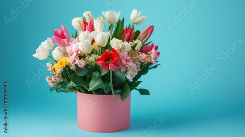 Wallpaper Mural A Bouquet of Spring Flowers in a Pink Box Torontodigital.ca