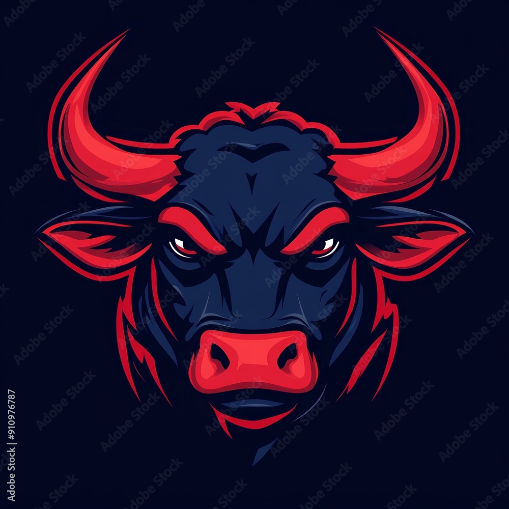 Fierce bull illustration with red and black colors, showcasing strength and power. Perfect for sports and branding designs. Fierce bull illustration with red and black colors, showcasing strength and power. Perfect for sports and branding designs.
