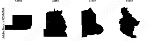 Adams, Asotin, Benton, Chelan outline maps