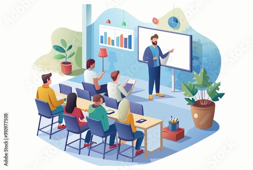 business coach gives a lecture in class