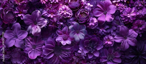 A stunning display of purple plastic flowers with intricate decoration perfect for a copy space image