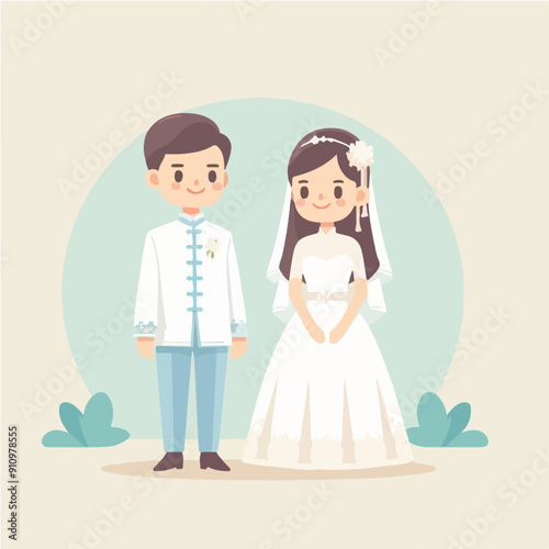 Bride and groom on wedding day, marriage ceremony. Just married love couple, newlyweds 