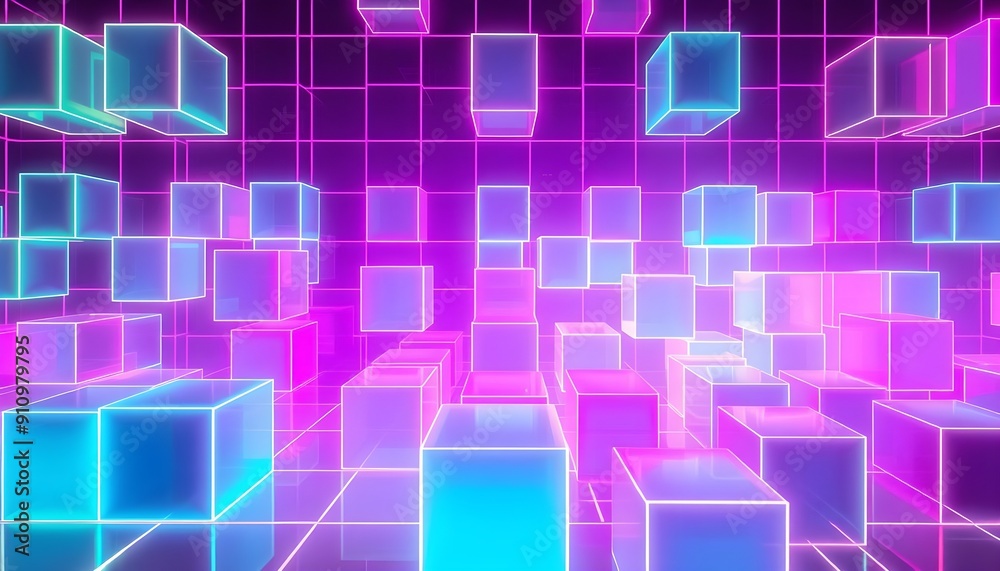 A futuristic abstract background showcasing a grid of neon-colored cubes with glowing edges, creating a high-tech, digital ambiance. A futuristic abstract background showcasing a grid of neon-colored cubes with glowing edges, creating a high-tech, digital ambiance.