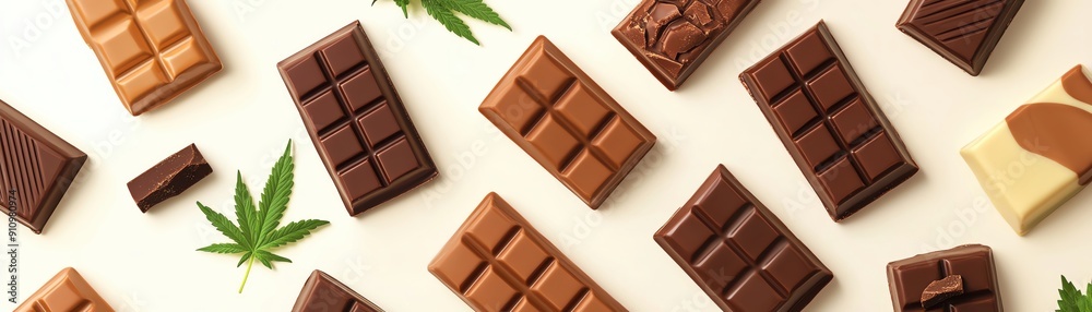 An assortment of various chocolate bars arranged artistically, showcasing different textures and colors on a clean background.