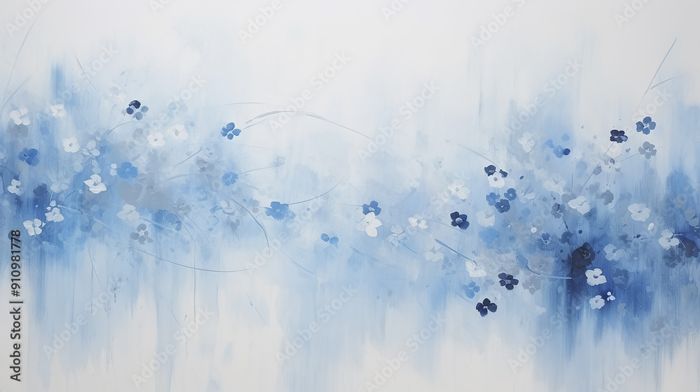 artistic background delicate white and blue flowers on light, paint art canvas, surface copy space abstract background artistic background delicate white and blue flowers on light, paint art canvas, surface copy space abstract background