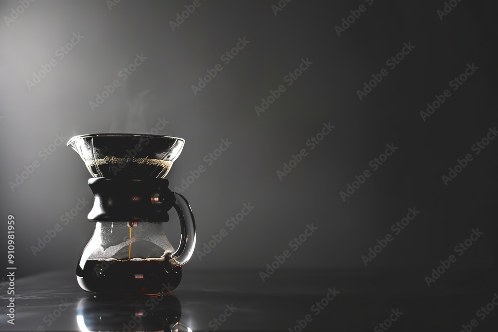 Steaming coffee brew in clear glass pot on dark Steaming coffee brew in clear glass pot on dark