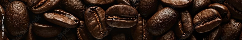 Fototapeta premium Close-up of dark roasted coffee beans with rich texture.