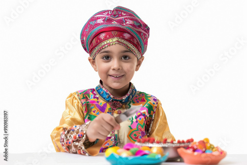 A child preparing decorations and making food for Ramadan festival