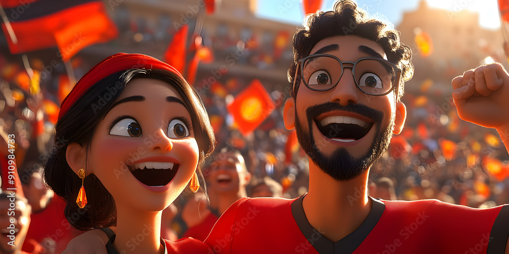 Happy Couple Cheer at a Sporting Event. Happy Couple Cheer at a Sporting Event.