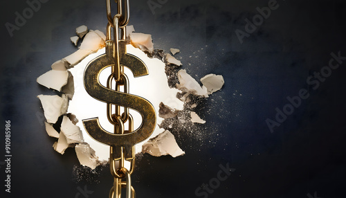 Bankkruptcy concept, Debt relief, chain breaking around dollar sign with copy space photo