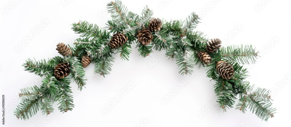 Christmas themed border on white background featuring an expansive arch shape created from fresh fir branches and cones perfect for adding copy space image Christmas themed border on white background featuring an expansive arch shape created from fresh fir branches and cones perfect for adding copy space image