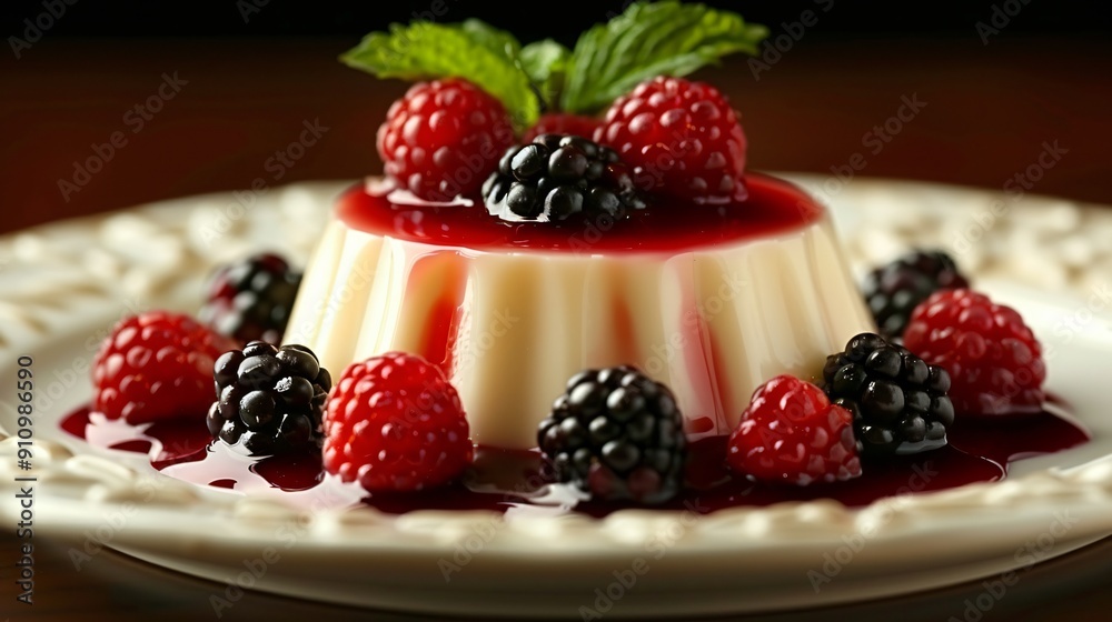 Creamy Dessert with Berries and Sauce Creamy Dessert with Berries and Sauce
