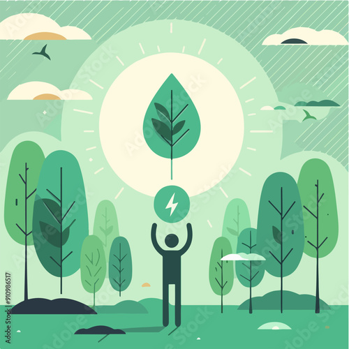 Renewable, green energy and save energy web banner. Ecology, Sustainable clean industrial factory, renewable energy sources and green electricity concept icons. Environment doodle flate design vector