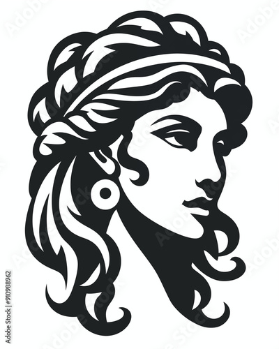Head of a Greek goddess, black and white