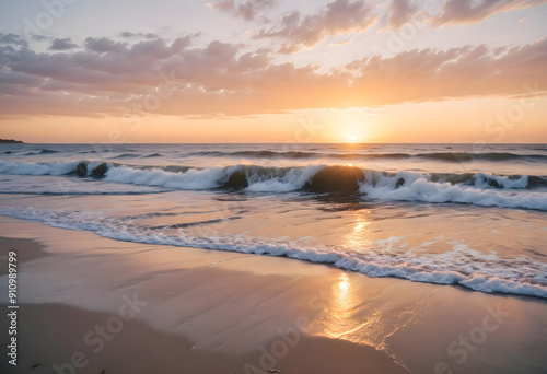 Beautiful landscape with wavy ocean at sunset