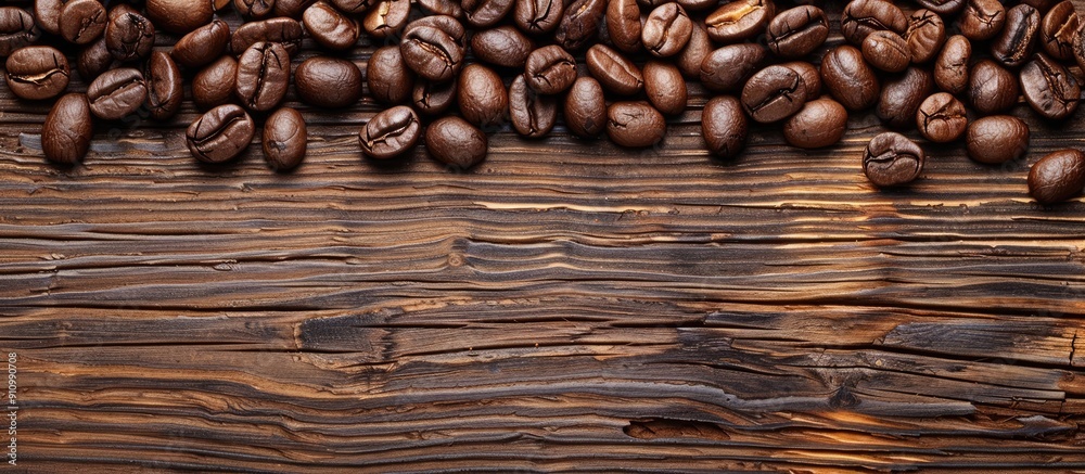 Coffee beans displayed on a rustic wooden table with copy space image available Coffee beans displayed on a rustic wooden table with copy space image available