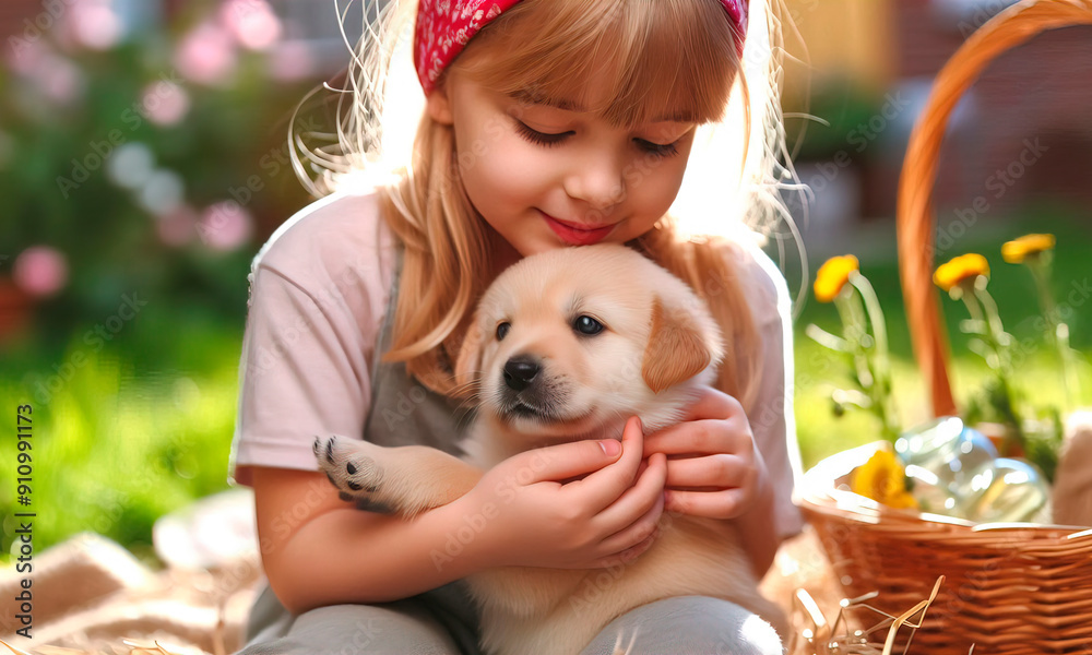 adorable lovely puppy playing with girl adorable lovely puppy playing with girl